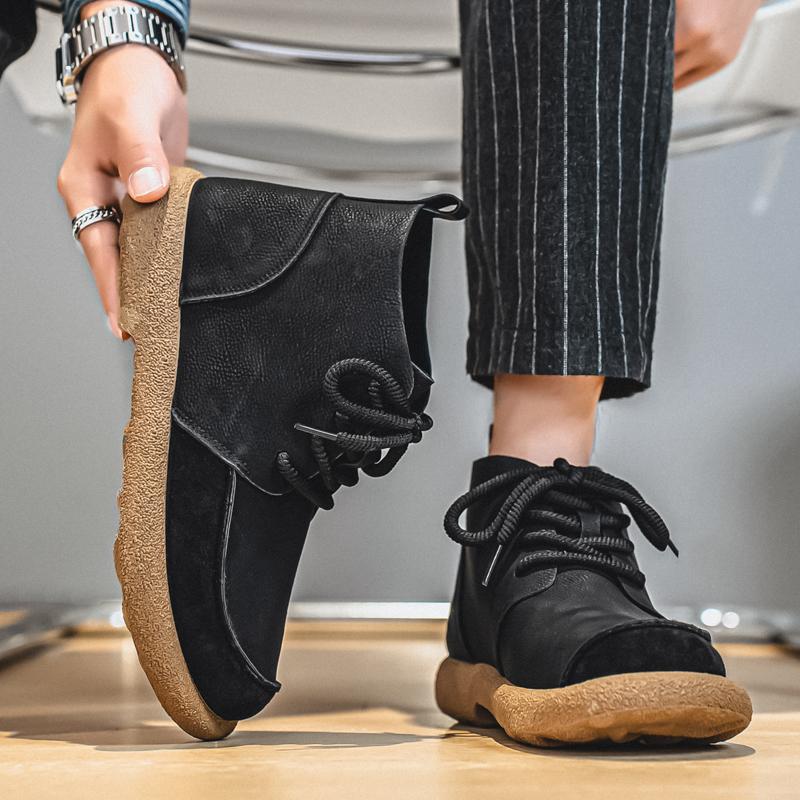 Ghete Retro Scurte pentru Bărbați Pantofi Modă Casual Pantofi de Condus Negru Maro Cap Lat Pantofi cu Top Înalt Mărimi Mari