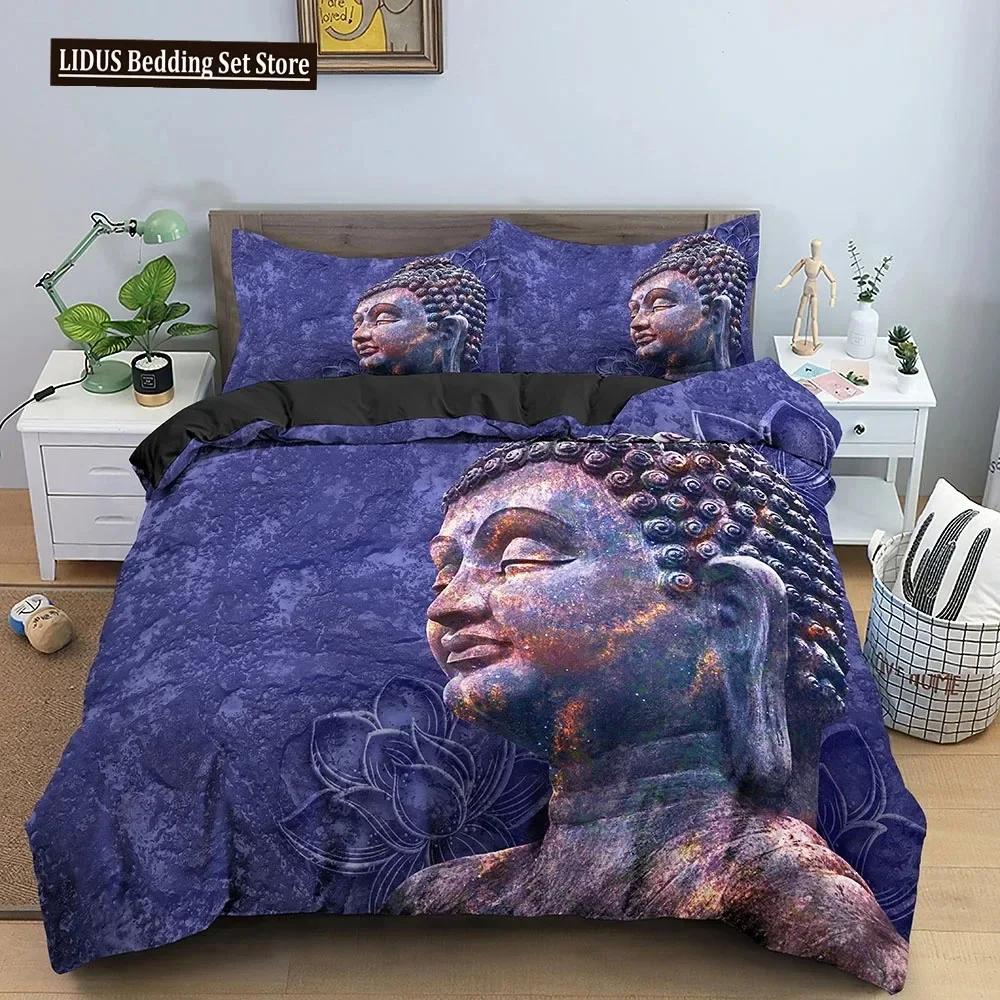 Buddha Bettwäscheset Indische Religion Buddhismus Meditation Mandala Bettbezug Lächeln Buddha Floral Weicher Quiltbezug Queen King Size