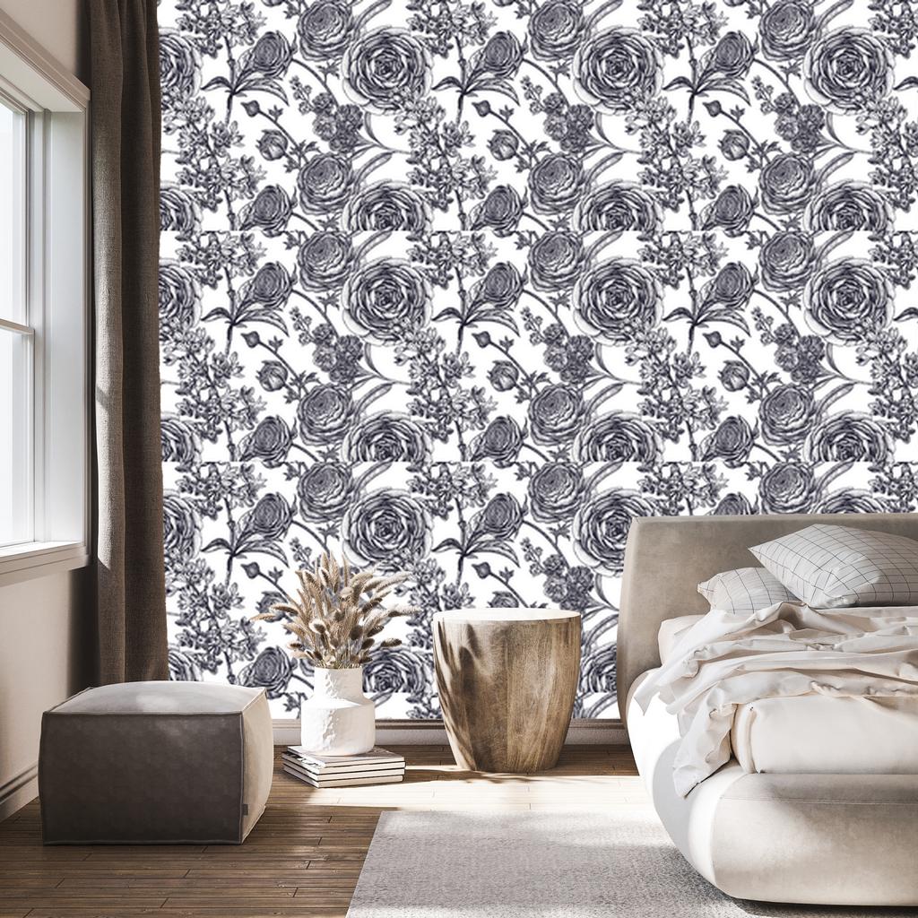 Black and White Roses Wallpaper for Living Room and Bedroom 50x1000