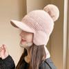 Protezione Orecchie Lavorata a Maglia Cappello di Lana da Ciclismo Invernale per Bambini Cappello Pullover con Pompon di Lana Caldo e Spesso Peluche Antivento