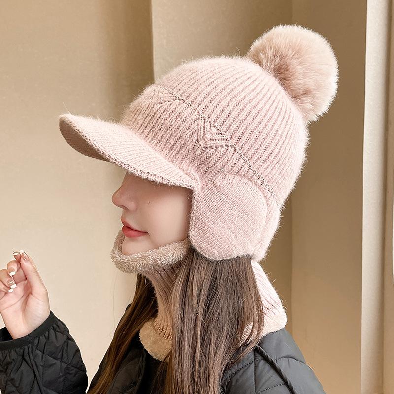 Protezione Orecchie Lavorata a Maglia Cappello di Lana da Ciclismo Invernale per Bambini Cappello Pullover con Pompon di Lana Caldo e Spesso Peluche Antivento