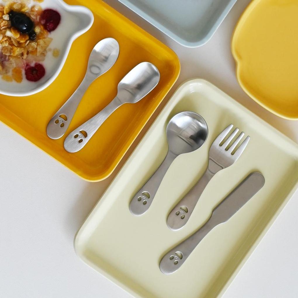 Mini-Besteck komplett aus Edelstahl Babynahrungs-Löffel Gabel Kinderlöffel