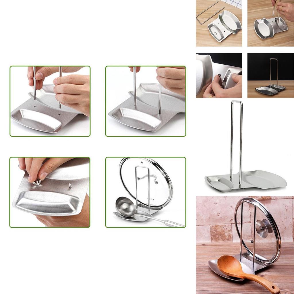 Premium Stainless Steel Pan Pot Cover Lid Rack Stand With Soup Spoon Storage For Organized Kitchens