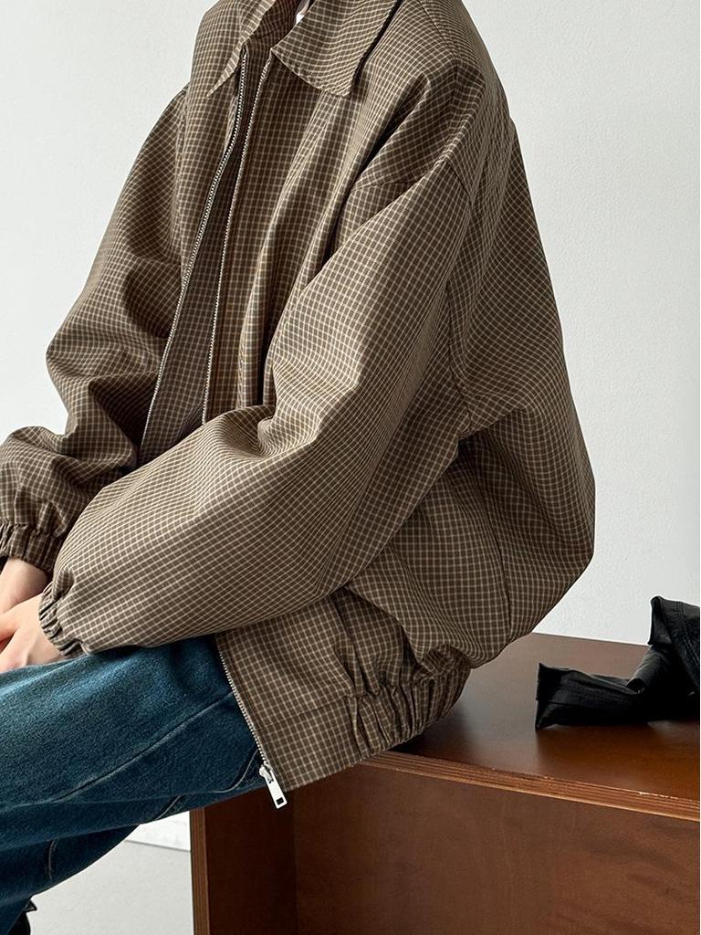 Orange Zhi Retro Houndstooth Lapel Short Coat - Versatile Autumn Style