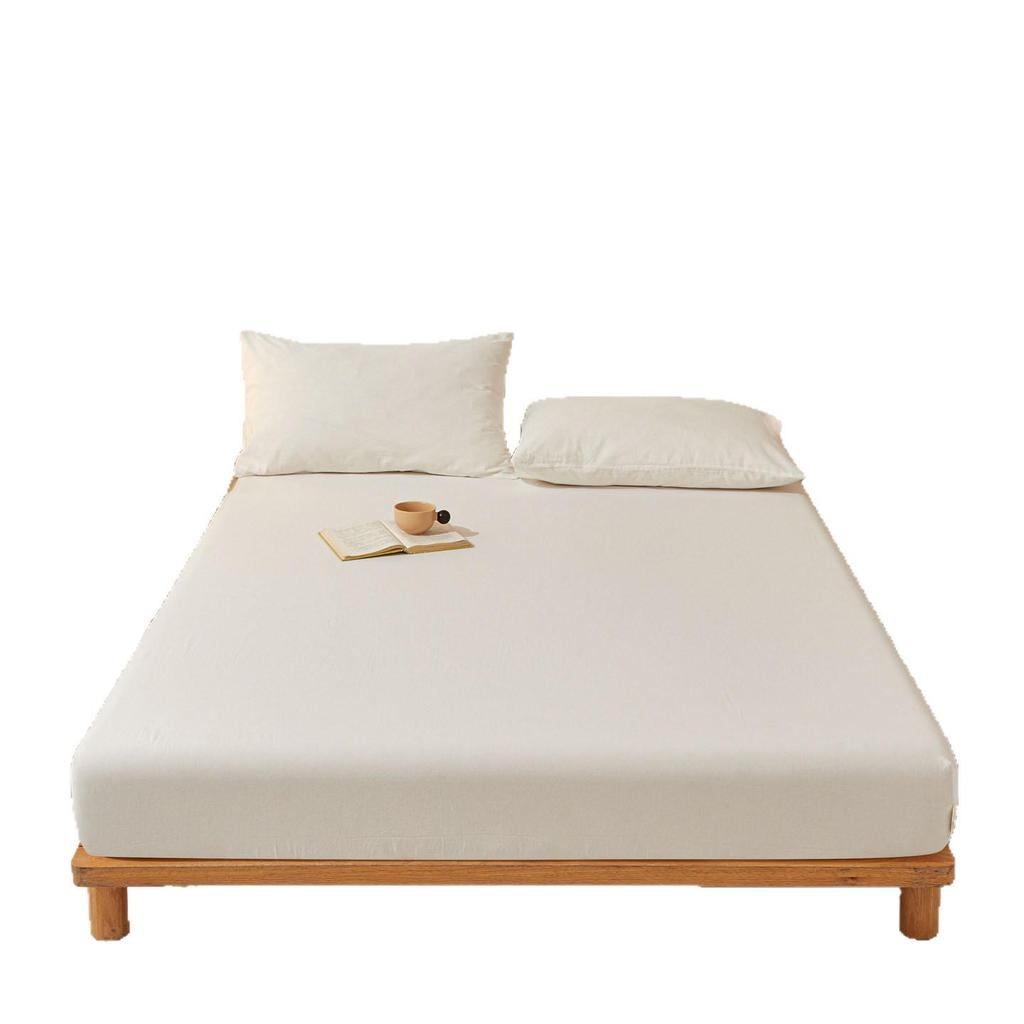 Pure Cotton Weave Washed Fitted Sheet - Solid Stripe Mattress Protector