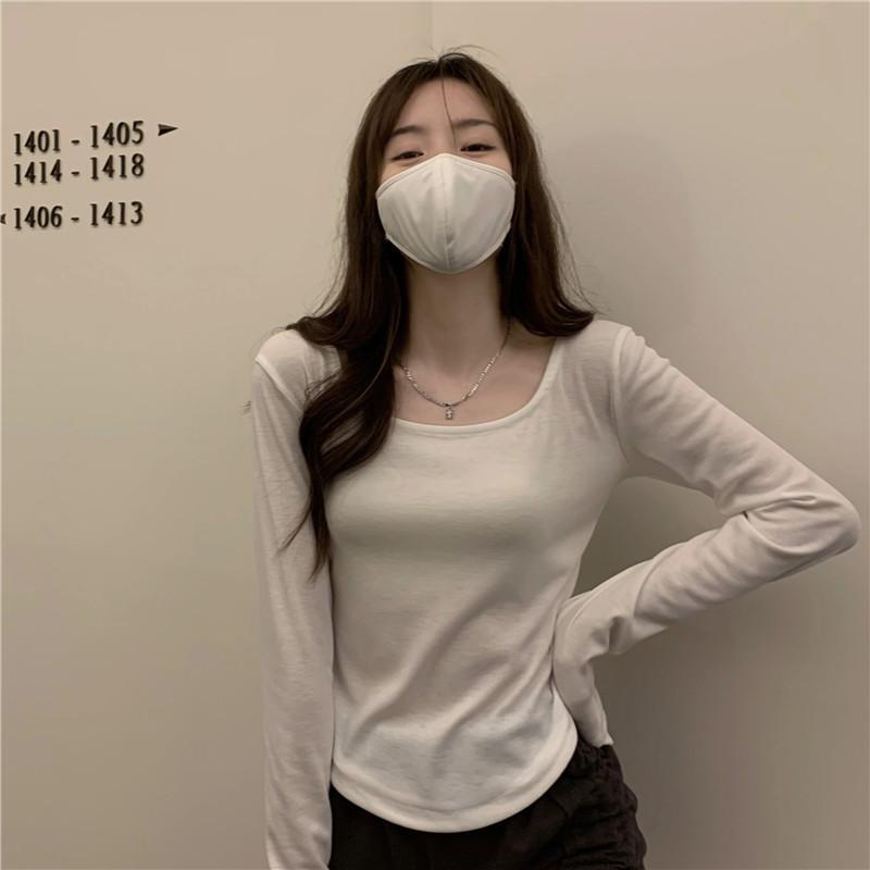Irregular Short Long-sleeved T-shirt for Women In Autumn New Style Slimming Bottoming Shirt Early Autumn Student Top