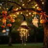 Outdoor Halloween Porch Decor Lighted Witch Hat Hanging Chime LED Glowing Wizard with Sparkling Star String Lights Swinging Tassels Indoor