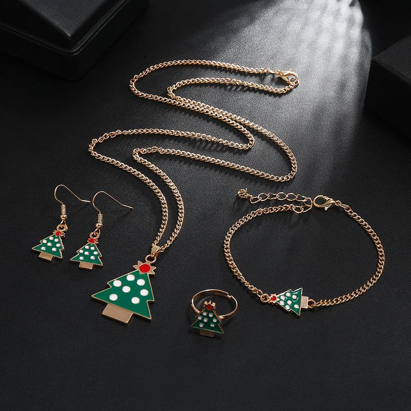 Christmas Cute Santa Necklace, Ring, Earrings & Bracelet Set - European & American Style