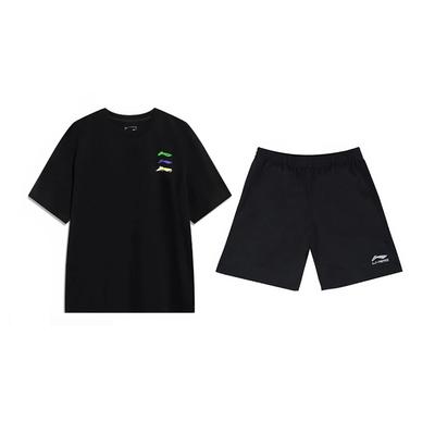 Li Ning Logo Printed Fashion Simple Breathable Comfortable Round Neck Pullover Short Sleeve T-Shirt Casual Sports Set Unisex Tops YHSV373-2+YKSV147-2