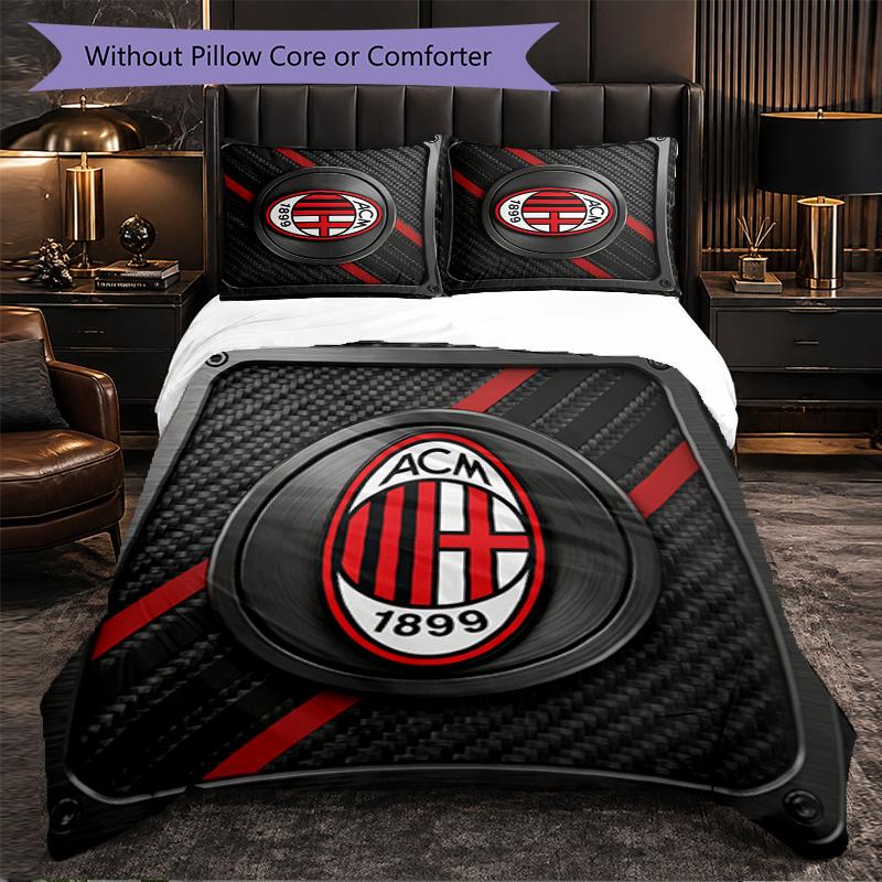 Set Lenzuola AC Milan Modello 3 Pezzi Morbida Copripiumino in Microfibra con Federe per Camera da Letto