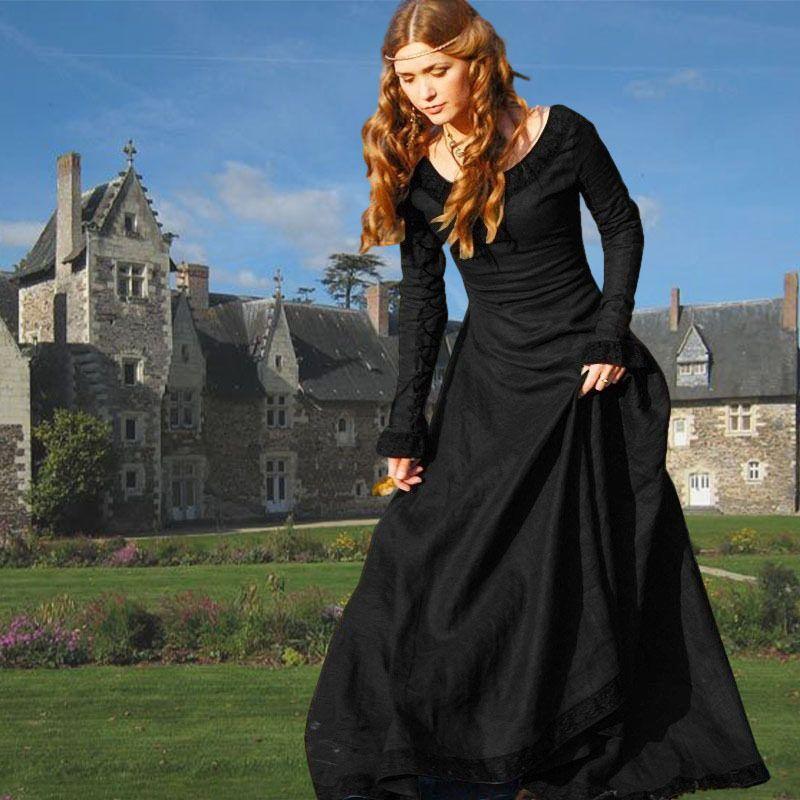 Cross-Border Women's Clothing Upgraded Fabrics Amazon Wish Medieval Retro Dress Women's Long-Sleeved Performance Clothing