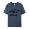 Eat Sleep Fish Repeat Tshirt Cotton Normal Tees Coupons Unisex TShirt Casual Tops Shirts Wholesale Basic