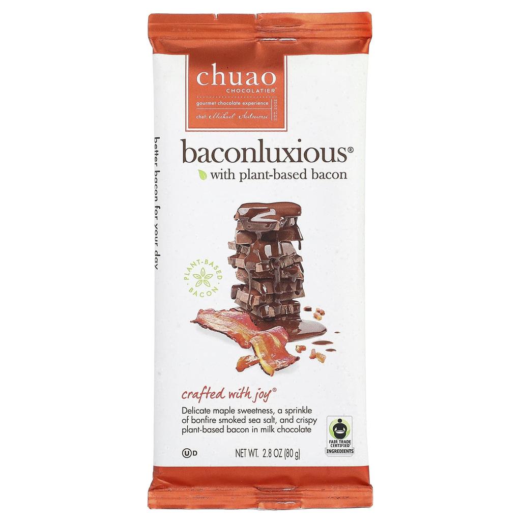 Chuao Chocolatier, Milk Chocolate Bar, B-Conluxious®, with Vegan Bacon, 80g (2.8oz)