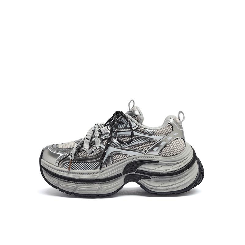 Augustine platform dad shoes women's 2025 new summer sports shoes retro silver gray casual running shoes