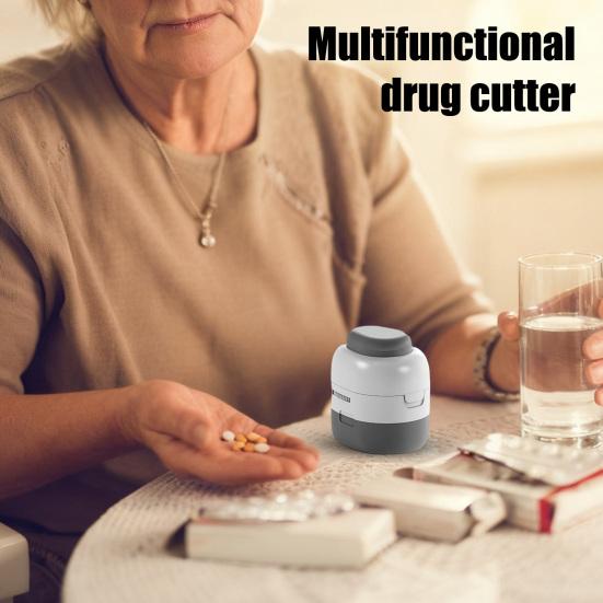 2-in-1 Pill Cutter Adjustable 1/2 1/4 Pill Splitter with Sharp Blade Storage Compartment Portable Safe Tablet Cutter for Tiny Small And Large Pills