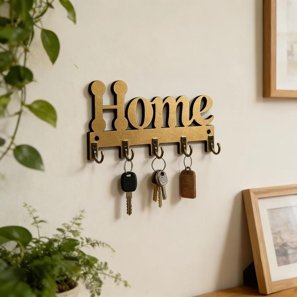 Farmhouse 5-Hook Wooden Key Hook Vintage Rustic Wall-Mounted Key Holder Multi-functional Decorative Hook Entrance Decoration