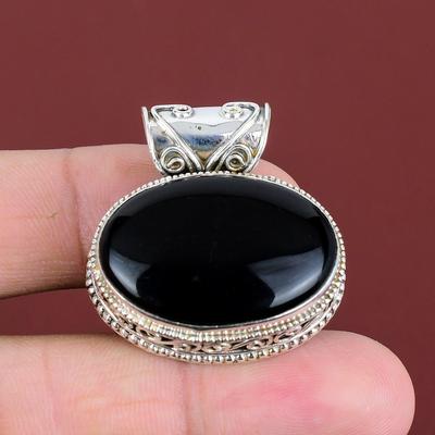 Schwarzer Onyx Anhänger Natur Edelstein Schmuck Vintage Anhänger 925 Sterling Silber Anhänger Handgefertigter Schmuck Neuestes Design Anhänger Geschenk für Ehefrau