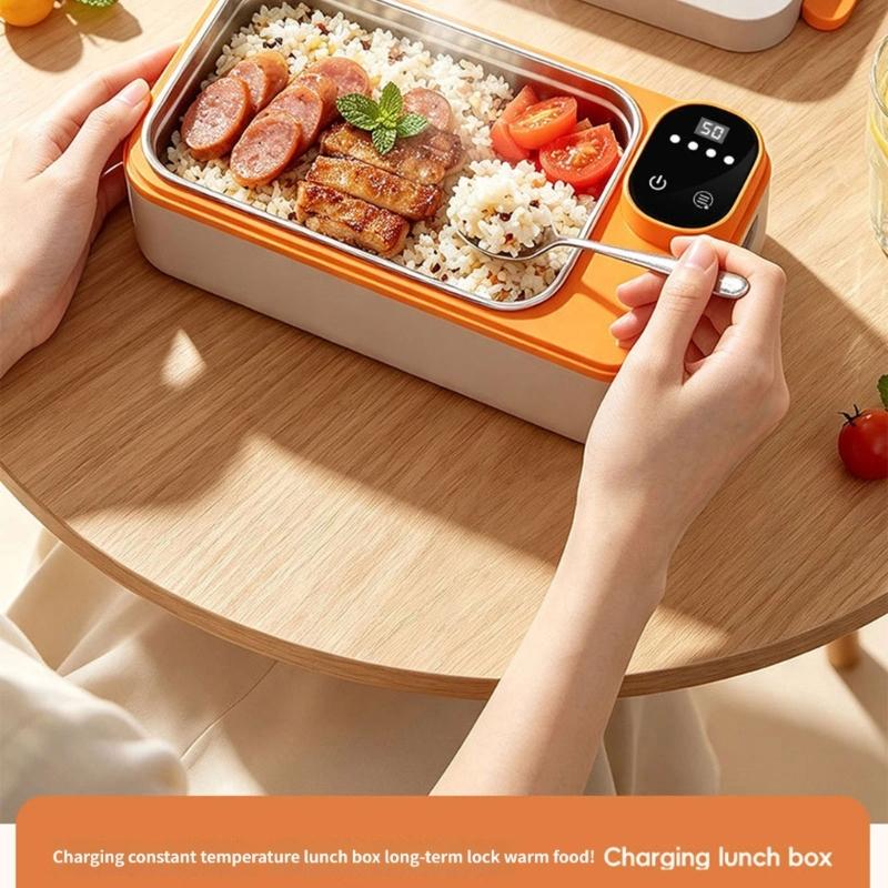 Beheizbare Lunchbox mit Akku und Digitalpanel, Wiederaufladbarer Akku, Herausnehmbarer 304er Stahlbehälter und Seitenverschlüssen