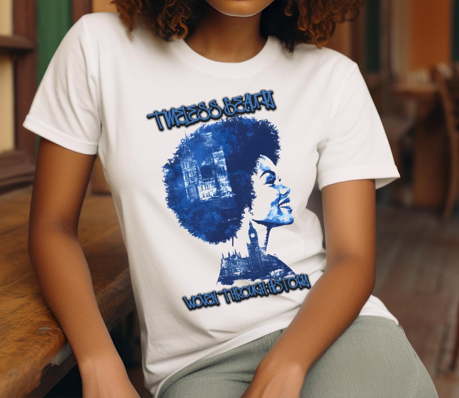 Afro Silhouette T-Shirt, Architecture tee, Timeless Beauty shirt, London landmark top, strong woman tshirt 3XL