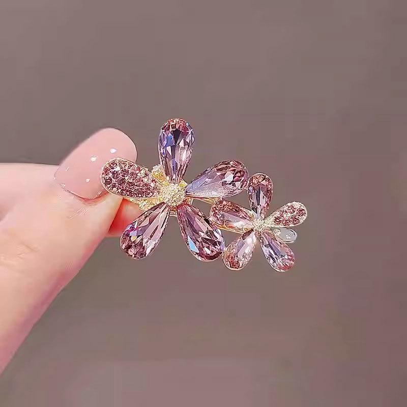 Crystal Flower Hair Claw Clip - Korean Style 2025
