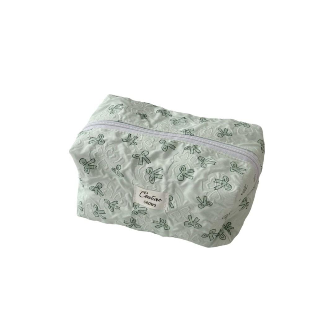 

Large Capacity Bow Makeup Bag Square Shape Bow Print Cosmetic Storage Bag Zipper Closure Portable Design Cosmetic Case світло-зелений колір