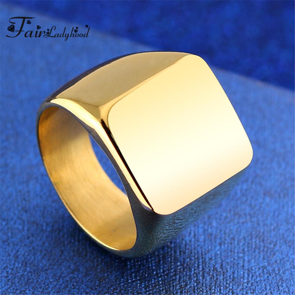 

FairLadyHood Punk Men Ring Square Big Width Signet Rings Fashion Male Black Finger Ring Stainless Steel Jewelry 7 серебряный