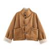 Womens Reversible Streetwear Jacket Winter 2025 Double-Sided Faux Leather Coat With Stand Collar Pocket Detail