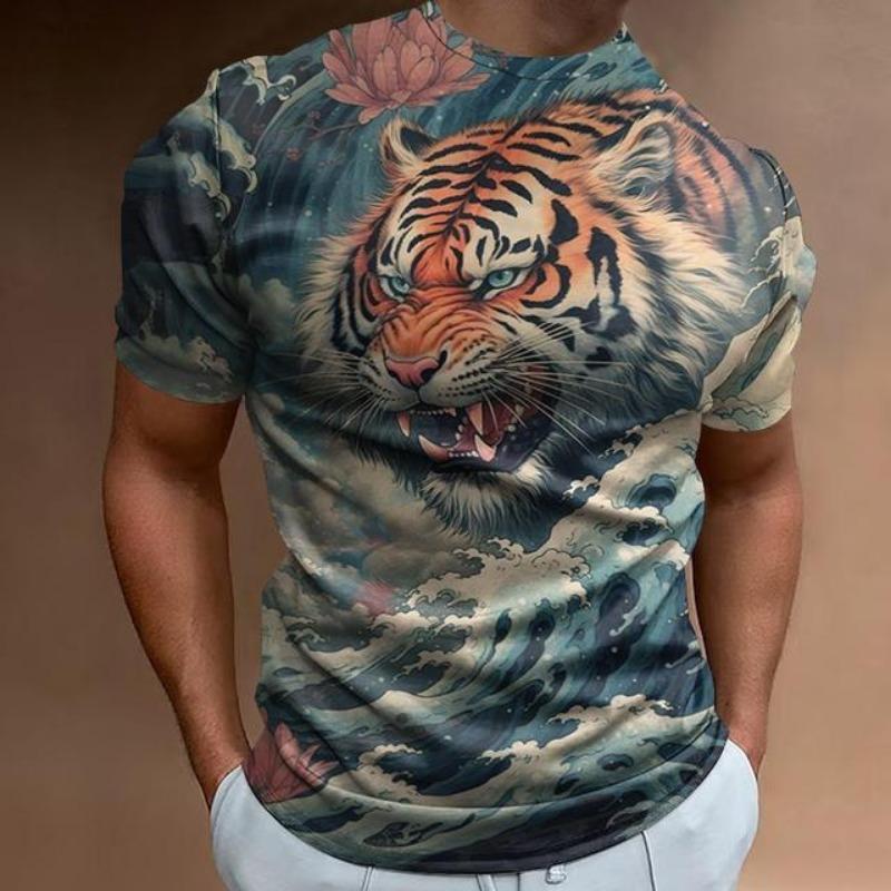 

Футболка с принтом животных 3D для мужчин, ретро-уличная мужская одежда, свободная футболка большого размера с коротким рукавом, летний пуловер 2024 года, новый топ 2XL