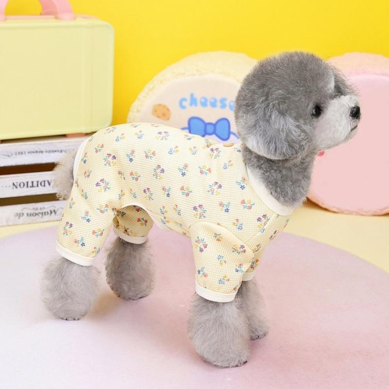 Soft Cotton Dog Jumpsuits Pet Dog Four Legged Clothes Spring Puppy Rompers Floral Cat Pajamas Pet Kitten Jumpsuits Dog Costumes