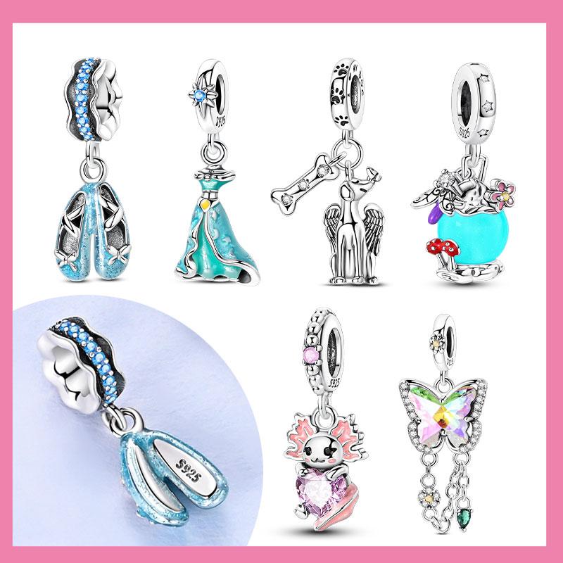 Copper Blue Ballet Shoes Butterfly Flowers Beads Firefly Luminous Charm Original Bracelet Diy Jewelry Gift For Women