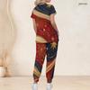 Women Plus Size Splash Patriotic Star Print Scrub Set Short Sleeve V Neck Top And Wide Long Pants Medical Uniform