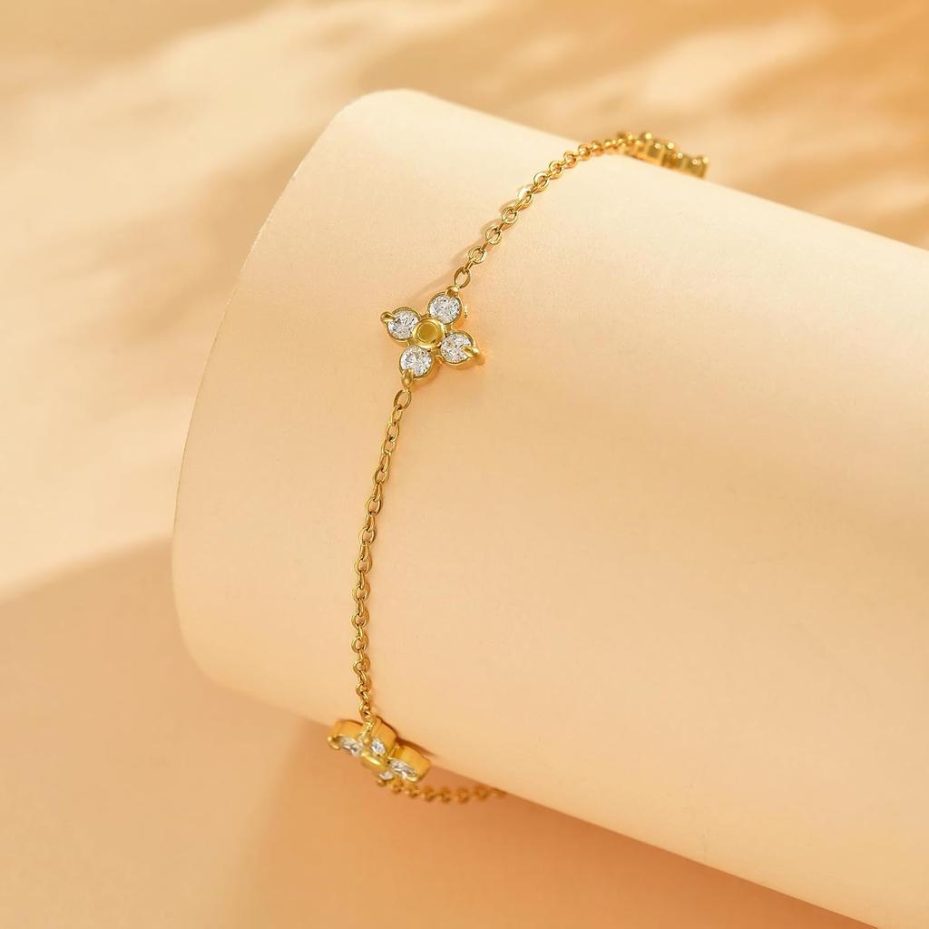 NONAMOIS 18K Gold Plated Ankle Bracelets for Women Waterproof | Stainless Steel Gold CZ Cross Layered Bow Link Chain Anklets Non Tarnish Summer Beach
