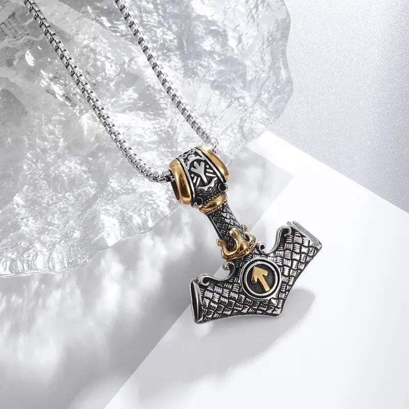 Men's Vintage Nordic Celtic Wolf Head Necklace Stainless Steel Heavy Byzantine Chain  Necklace Jewelry Amulet Gift