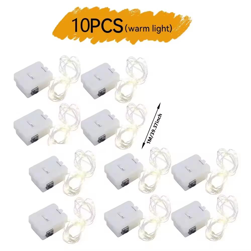 10PCS 1M/39.37 INCHLED String Light Battery Operated Copper Wire Fairy Lights Festive Decoration With Flashing Modes Home Decor