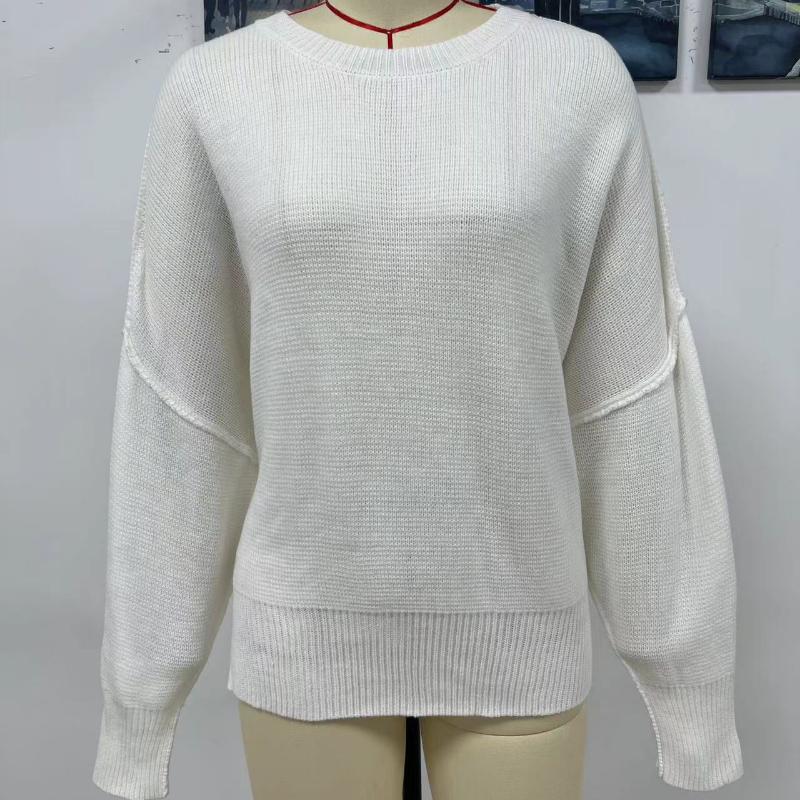 IHUASU Autumn and Winter Fashion Women's O-Neck Knit Loose Split Pullover Sweater
