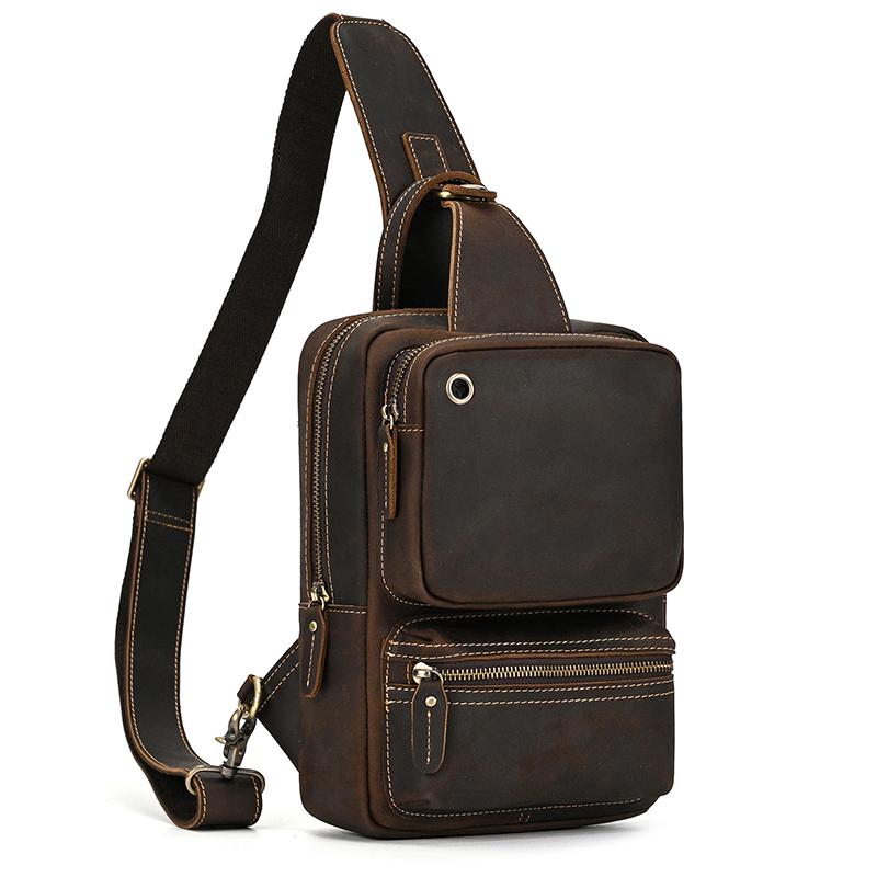 Large Capacity Leather Chest Bag Crossbody Bagpack For Man Sling Bag Vintage Fashion Unique Designer Chest Pack Shoulder Bag