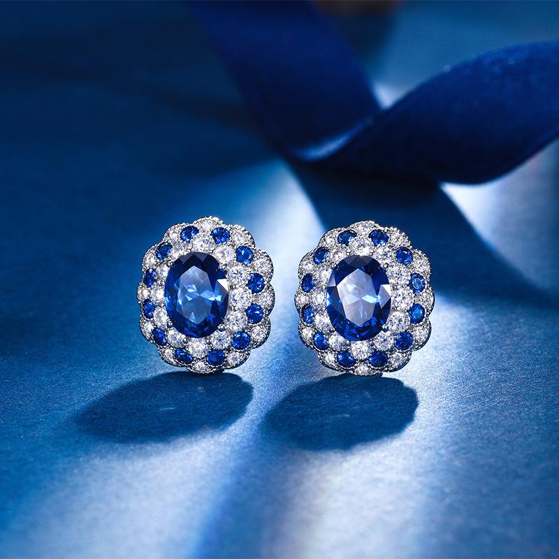Autumn And Winter Jewelry Copper Bottom Gold-Plated Simulation Blue Spinel Temperament Egg-Shaped Set 10 * 14-6 * 8