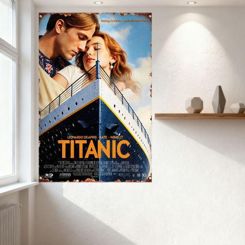 Titanic Movie Poster Metal Tin Sign Vintage Retro Wall Decor with Couple Embrace Design for Home Bar Man Cave Decoration