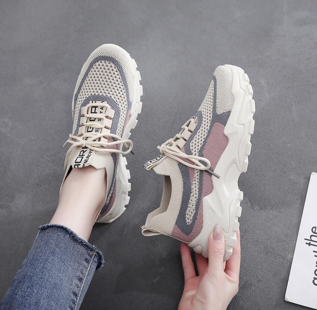 Plateau Dad Schuhe Damen Neu Übergröße Fly-Woven Freizeitschuhe Studentin Laufschuhe