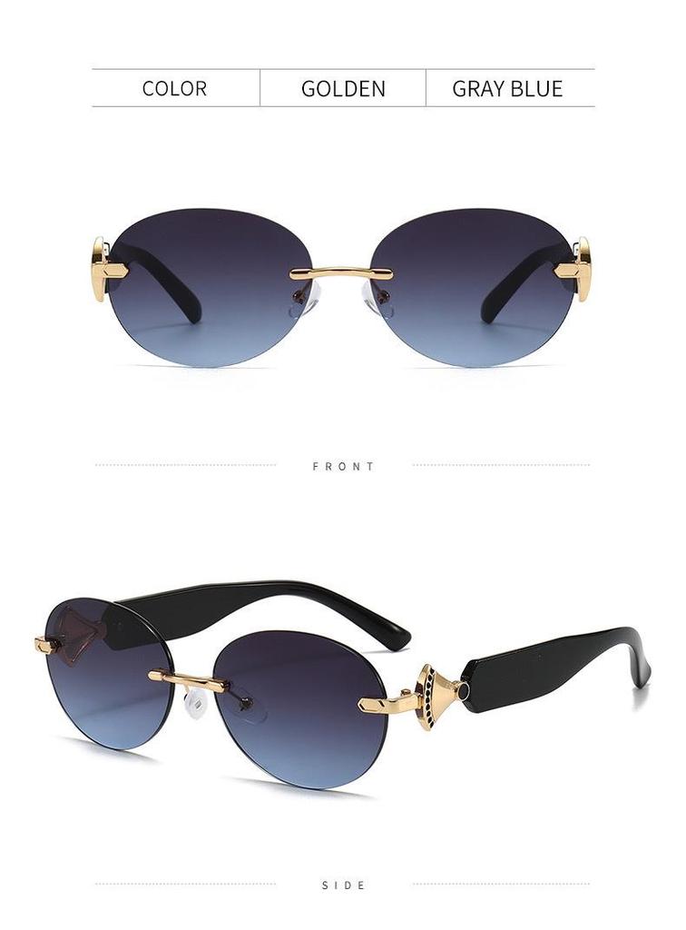 New High-End European Rimless Oval Sunglasses - Unisex UV Protection