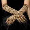 Stretchy Leopard Long Gloves Leopard Pattern Long Nail Gloves  Halloween Parties