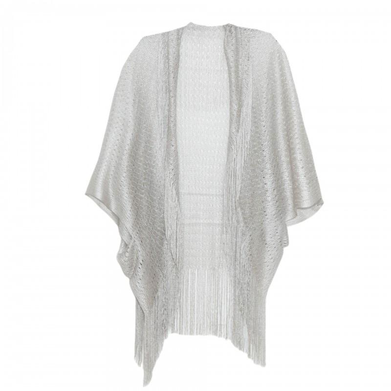Womens Lightweight Sun Protection Shawl With Fringe Trim Gold Mesh Knit Cover-Up