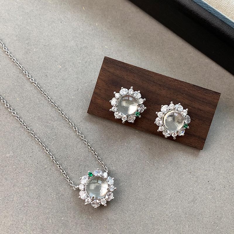 Conjunto de Brincos e Colar de Jade Espuma D'água Natural Agulha de Prata Novos Acessórios de Temperamento Chinês