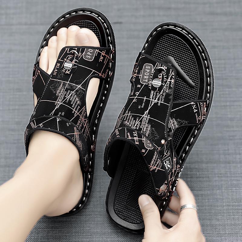 Fashion Non-Slip Men Beach Sandals Fashion Brand Casual Male Shoes Comfy Leather Simple Male Slippers Retro Style Mens Summer Half Shoes