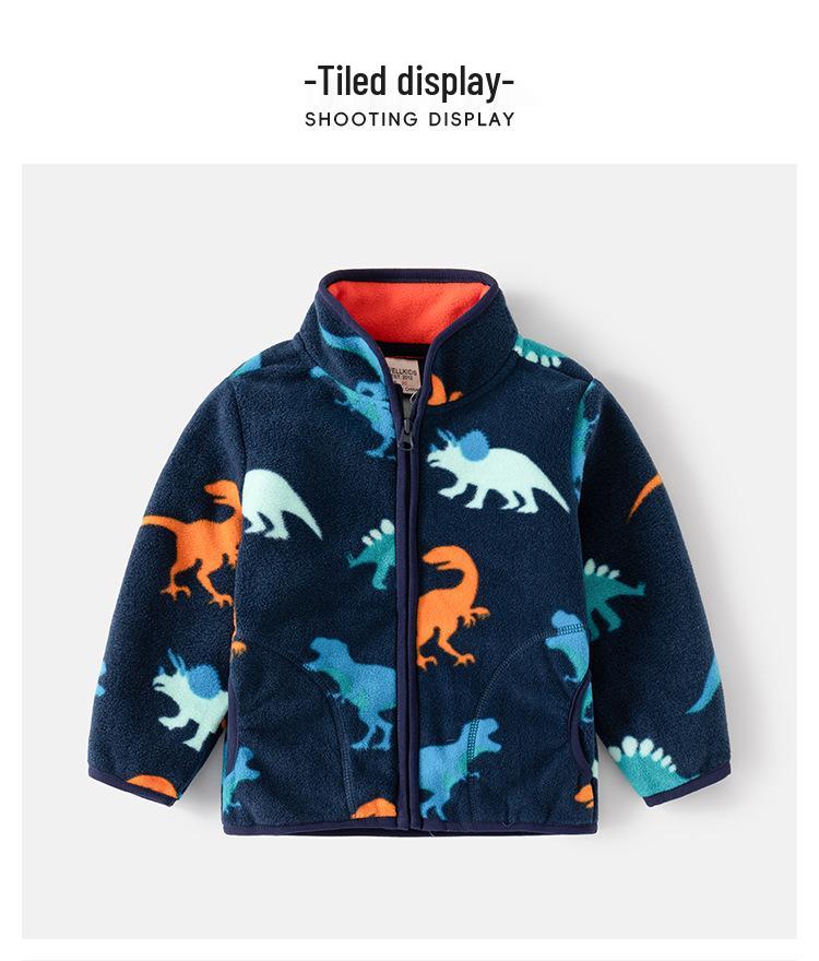 Kids’ Printed Fleece Jacket - Boys' & Girls' Warm Top, Stand Collar Cardigan for Autumn and Winter