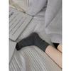 Women's Dark Grey Socks Simple Basic Vertical Stripe Cotton Mid Tube Stacked Socks Thin