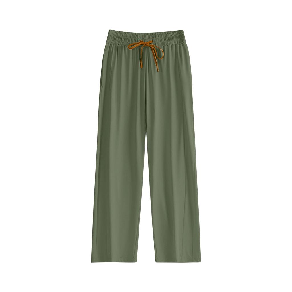 Women's Casual Solid Colour Elastic Waist Straight Casual Pants With Pockets