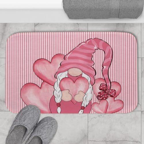 Loving Heart Doormat Carpet with Gnome and Heart Pattern Woven Lightweight Fug for Entryway Bathroom Non-slip Floor Mat Welcome