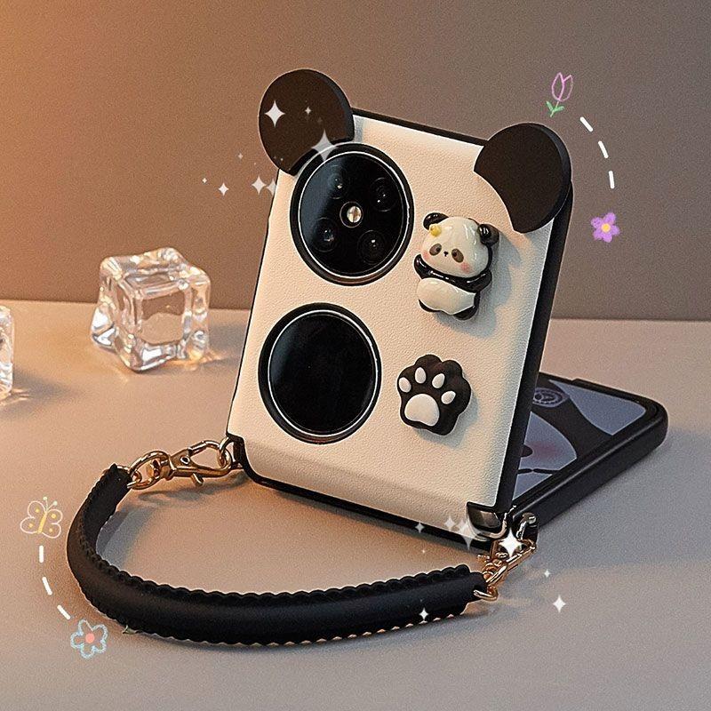 

Cute Flip Case for Oppo Find N2 N3 Flip/Samsung Z Flip 5 4/Huawei /Vivo X Flip Leather Cover with Cartoon 3d Panda Ears Claws For Huawei P50 Pocket