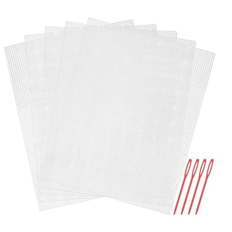 5 Pcs Plastic Mesh Canvas Sheets Needlepoint Canvas with Weaving Needle Eye Mesh for Embroidery Crafts Crochet Project